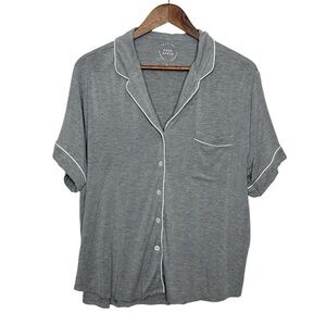 Cozy Earth Short Sleeve Pajama Top Large Gray Bamboo Button Down